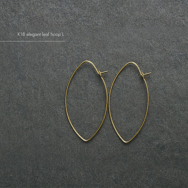 K18フープピアス -elegant leaf hoop L-