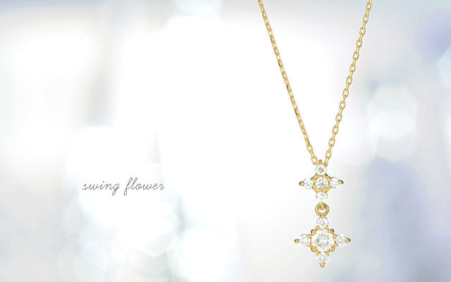 K18 ダイヤモンド フラワーネックレス -swing flower-